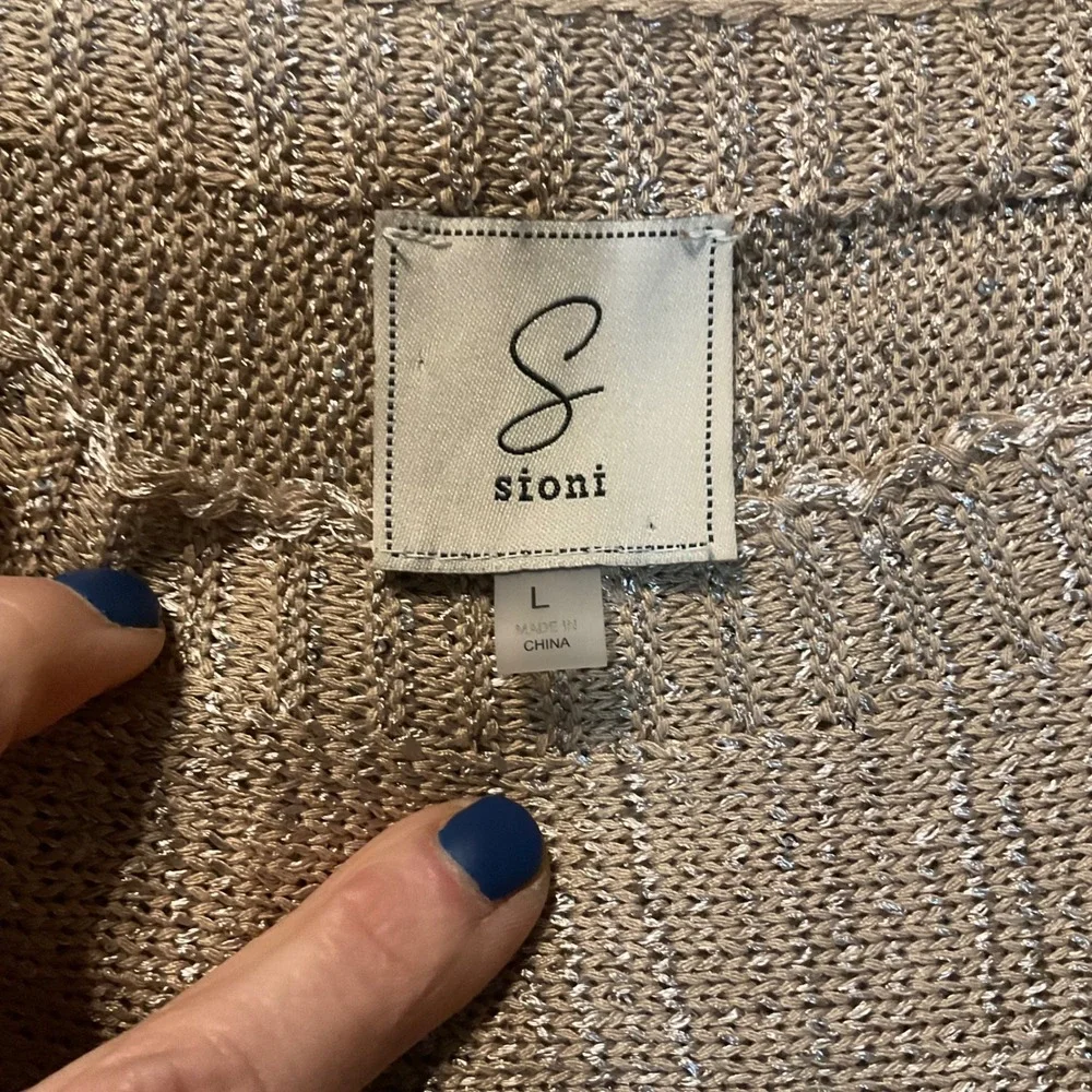 Sioni Size Large Sweater 3/4 Sleeve‎ Tan Sparkle Womens Open Knit
